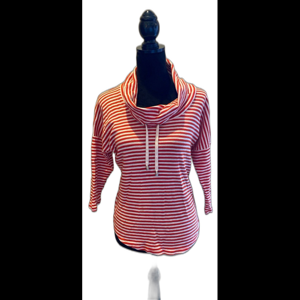 Jones New York Top Size‎ Small Red White Stripes Cowl Tie Neck Dropped Shoulder